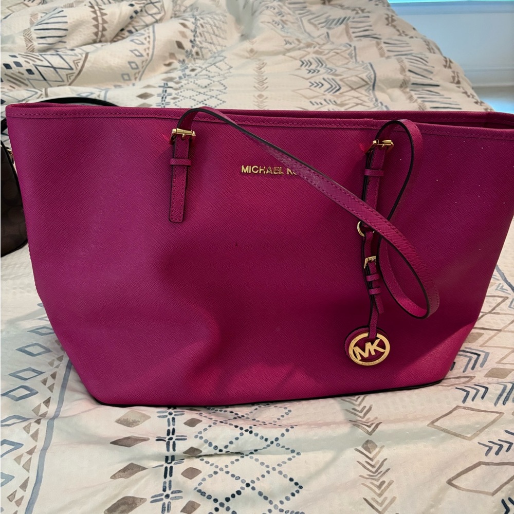 Michael Kors Pink Saffiano Leather Tote with Gold Hardware
